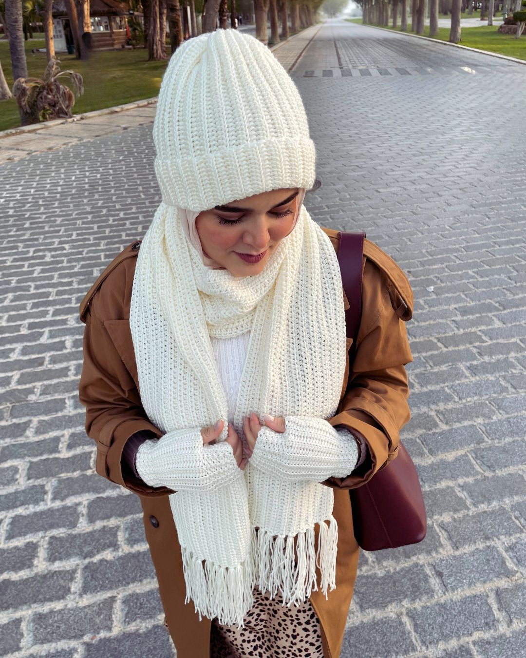 Off-White Hand-Crocheted Beanie